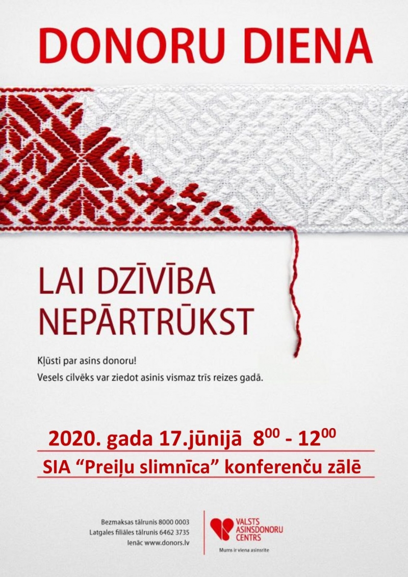 17. jūnijā SIA “Preiļu slimnīca” Donoru diena