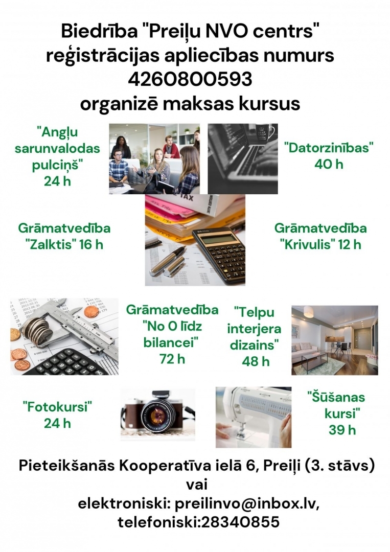 Biedrība “Preiļu NVO centrs” organizē maksas kursus