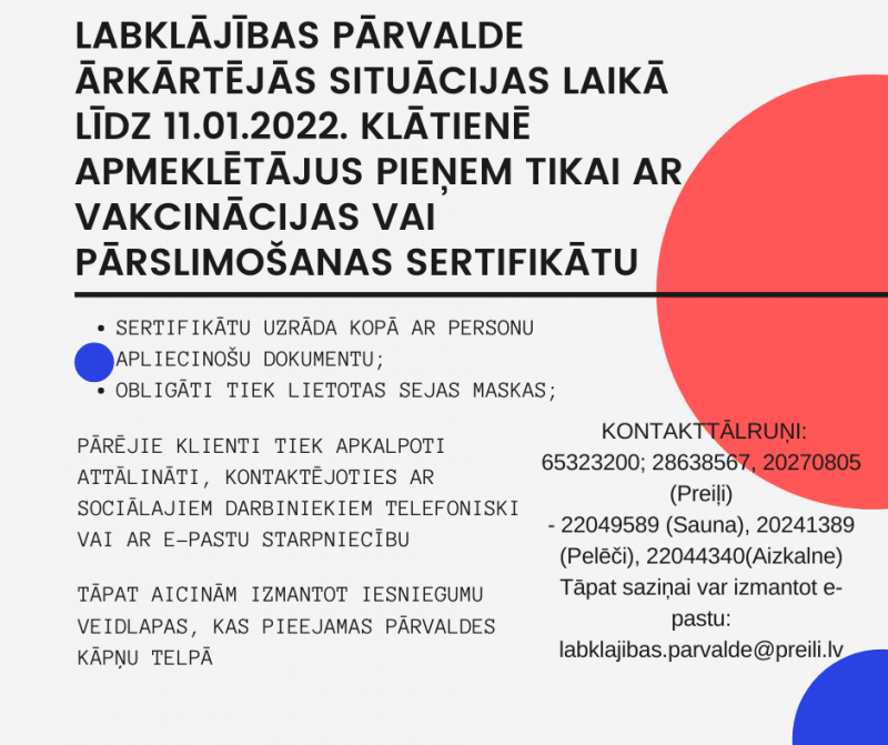 Labklājības pārvaldes darbs ārkārtējās situācijas laikā