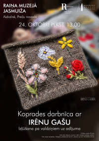 Raiņa muzejā “Jasmuiža” notiks izšūšanas darbnīca