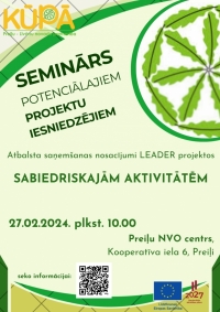 Seminārs "Atbalsta saņemšanas nosacījumi LEADER projektos sabiedriskajām aktivitātēm"