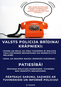 Valsts policija brīdina iedzīvotājus par telefonkrāpniekiem