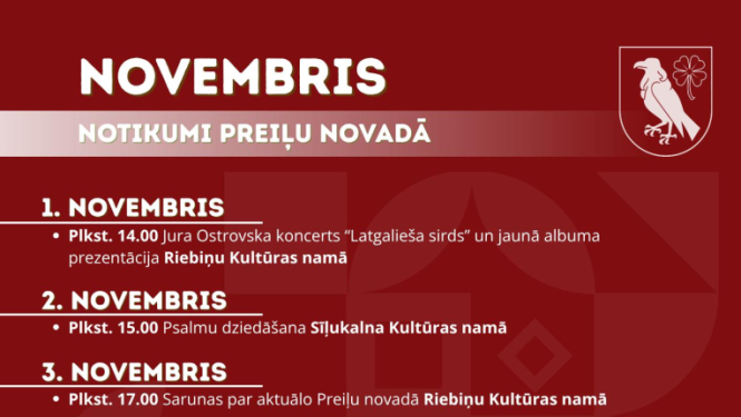 Notikumi un izstādes Preiļu novadā novembrī