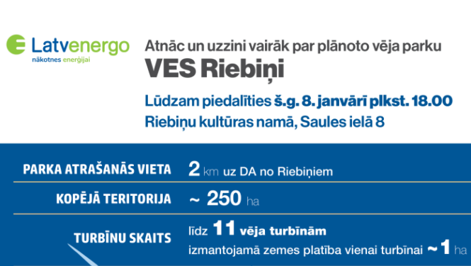 Informatīvā sanāksme par AS "Latvenergo" plānoto vēja parku VES Riebiņi