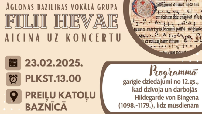 Aglonas Bazilikas vokālā grupa "FILII HEAVE" aicina uz koncertu