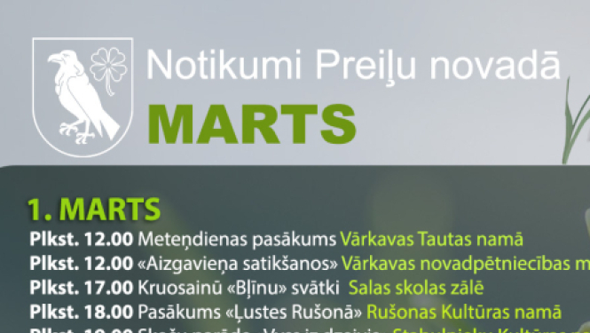 Notikumi un izstādes Preiļu novadā martā