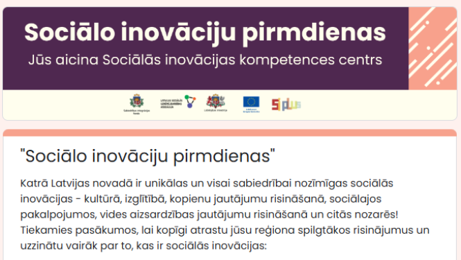 Sociālās inovācijas kompetences centrs aicina piedalīties pasākumā Latgalē – “Sociālo inovāciju pirmdiena”!