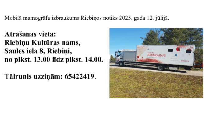 Mobilā mamogrāfa izmeklējumi Riebiņos