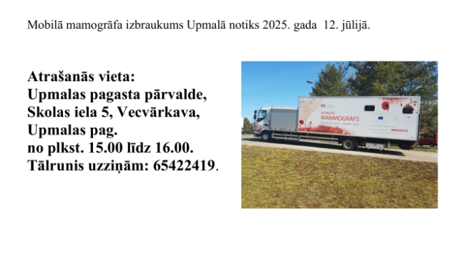 Mobilā mamogrāfa izmeklējumi Upmalā