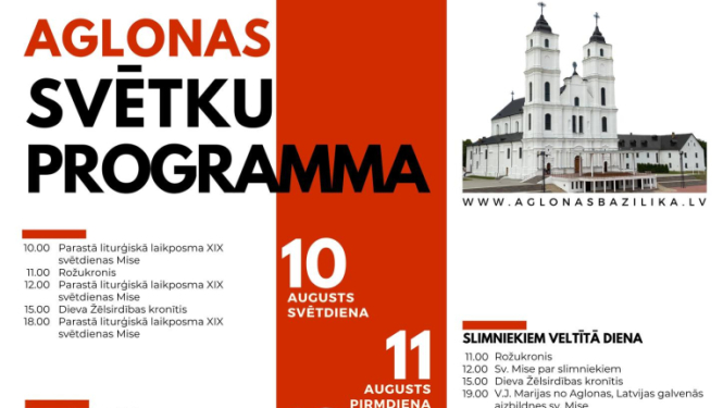 Vissvētākās Jaunavas Marijas debesīs uzņemšanas svētku Aglonā programma