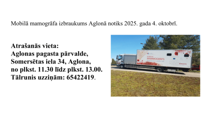 Mobilā mamogrāfa izmeklējumi Aglonā