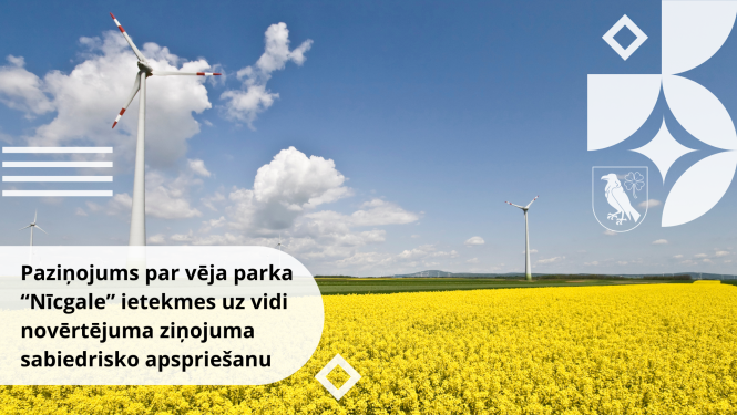 Paziņojums par vēja parka “Nīcgale” ietekmes uz vidi novērtējuma ziņojuma sabiedrisko apspriešanu