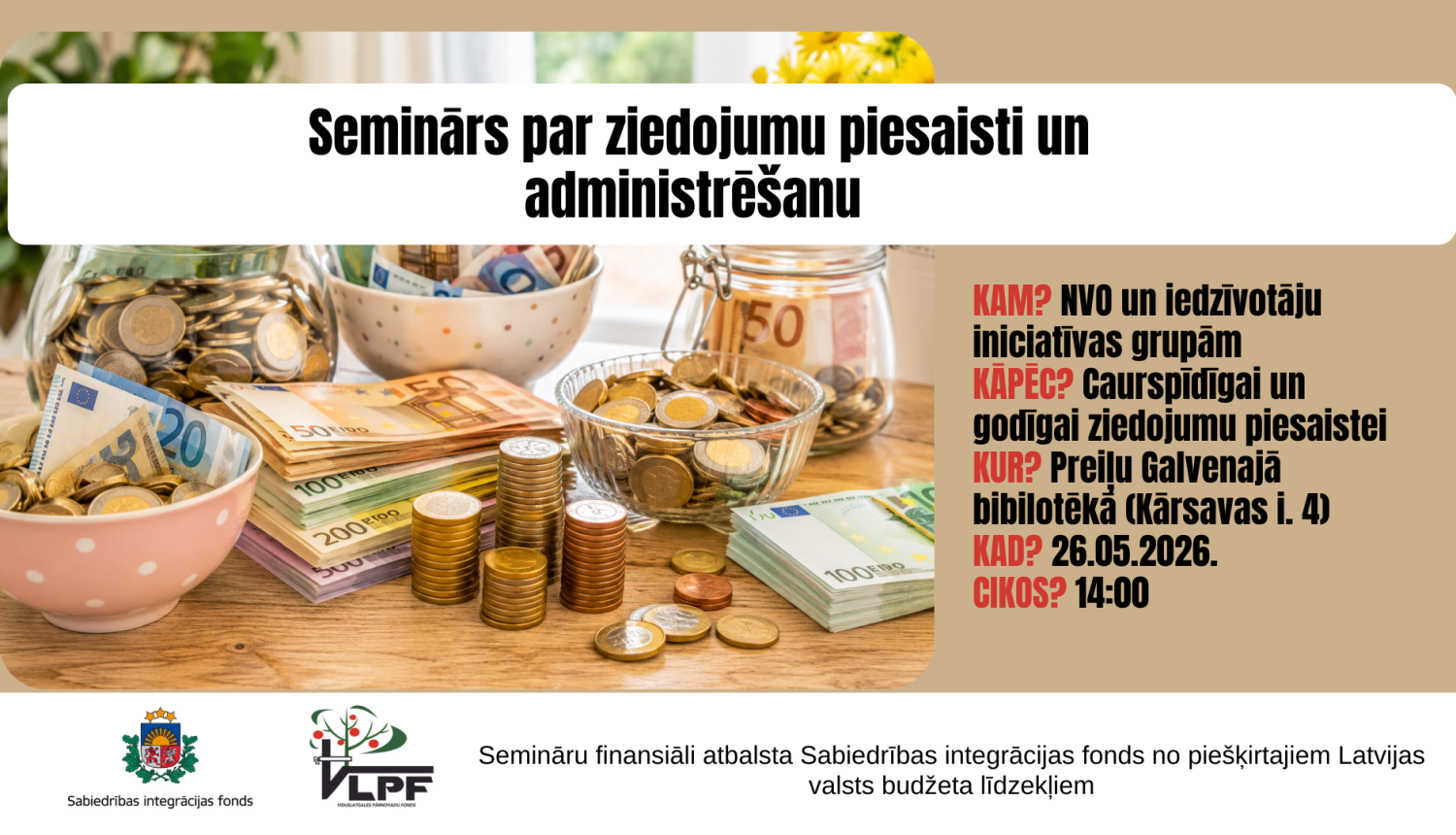 Semināru par ziedojumu piesaisti un administrēšanu