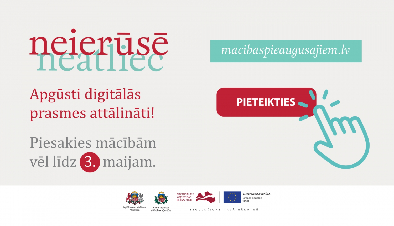 Vēl līdz 3. maijam var pieteikties mācībām pieaugušajiem digitālo prasmju apguvei 