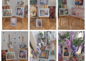 Skatāma Dienas aprūpes centra apmeklētāju gleznu izstāde