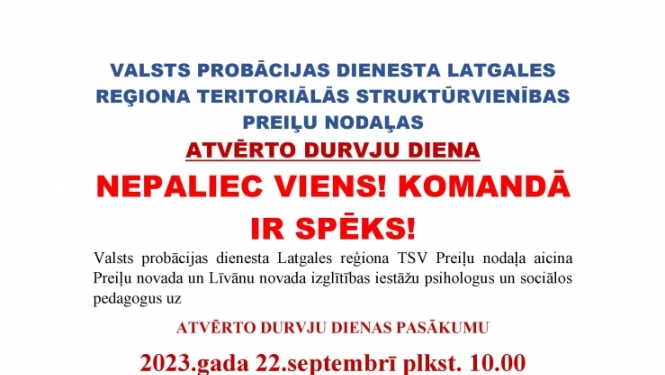 Atvērto durvju diena Valsts probācijas dienesta Latgales reģiona TSV Preiļu nodaļā