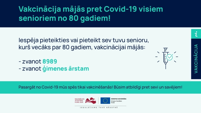 Vakcinācijas iespējas senioriem no 80 gadu vecuma