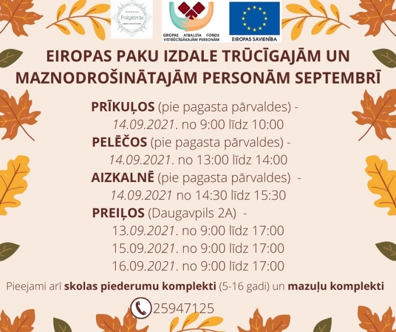 Eiropas paku izdale trūcīgajām un maznodrošinātajām personām septembrī