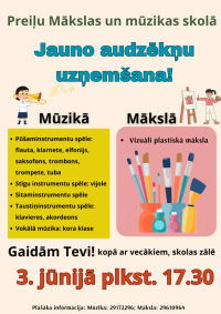Sākusies jauno audzēkņu uzņemšana Preiļu Mūzikas un mākslas skolā