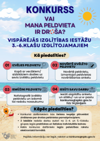 Atgādinām par iespēju 3.-6.klašu izglītojamajiem piedalīties konkursā “Vai mana peldvieta ir droša”!