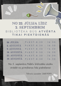Informācija par Pelēču bibliotēkas darba laika izmaiņām