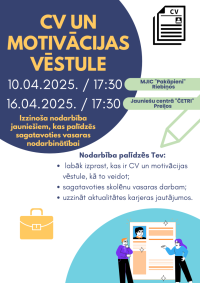 Izzinoša nodarbība jauniešiem "CV un motivācijas vēstule"