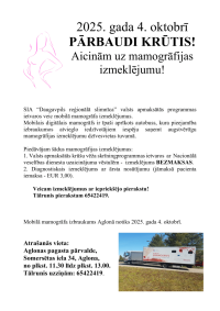 Mobilā mamogrāfa izmeklējumi Aglonā