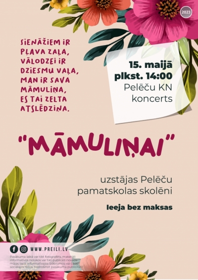 Koncerts “ Māmuliņai”, uzstājas Pelēču pamatskolas skolēni