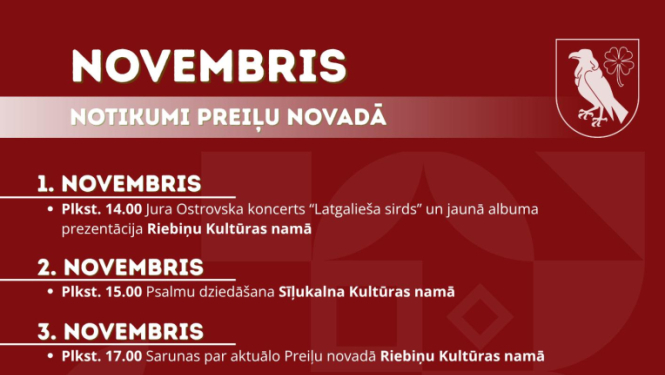 Notikumi un izstādes Preiļu novadā novembrī