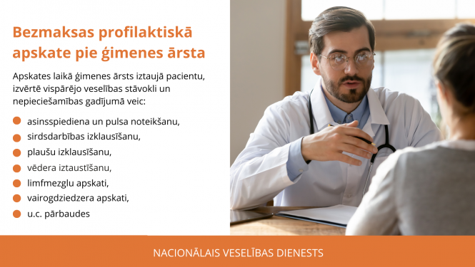 Iedzīvotājus, kuri neapmeklē ģimenes ārstu, aicina veikt bezmaksas profilaktisko apskati