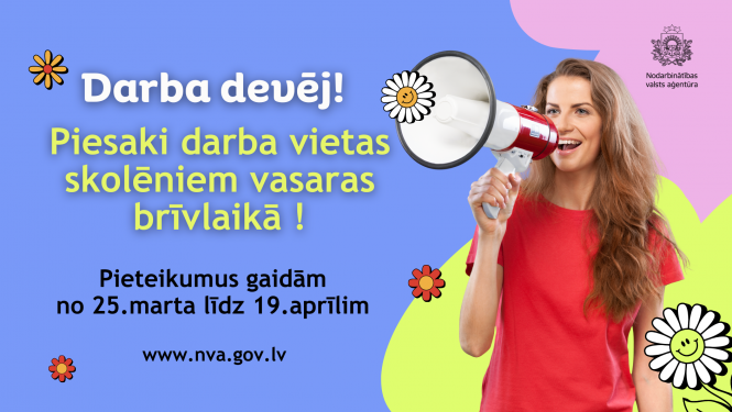 NVA aicina darba devējus līdz 19. aprīlim pieteikties skolēnu nodarbinātības pasākuma īstenošanai 2024. gada vasarā