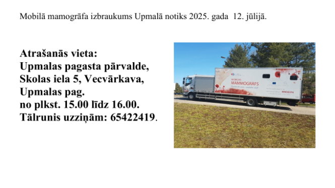 Mobilā mamogrāfa izmeklējumi Upmalā
