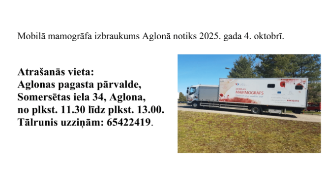 Mobilā mamogrāfa izmeklējumi Aglonā