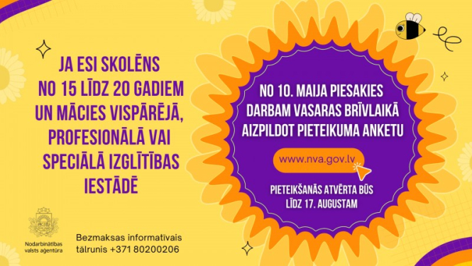 Sākusies pieteikšanās skolēnu vasaras nodarbinātībai