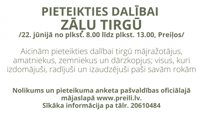 Aicinājums pieteikties dalībai Zāļu tirgū