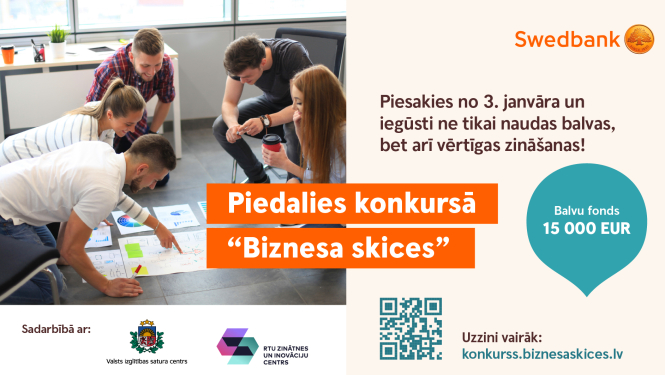 Iespēja skolēniem: sākusies komandu pieteikšanās konkursam “Biznesa skices”