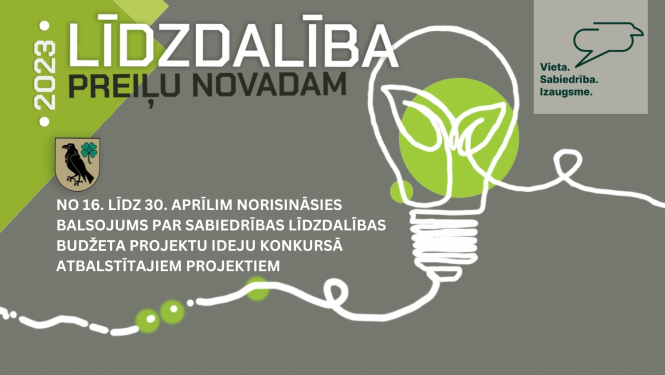 No 16. līdz 30. aprīlim aicinām piedalīties balsojumā par sabiedrības līdzdalības budžeta projektu ideju konkursā atbalstītajiem projektiem