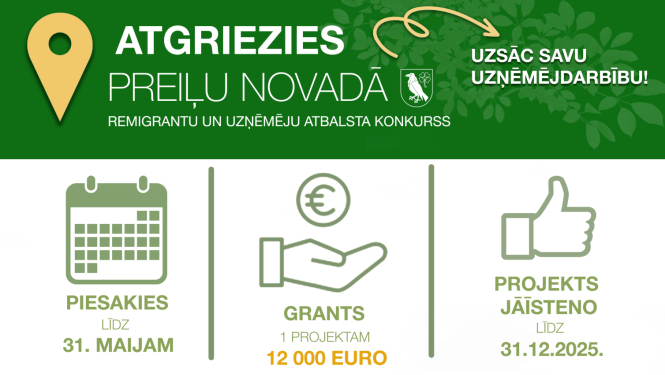 Preiļu novada pašvaldība izsludina projektu konkursu "Remigrācijas atbalsta pasākums - uzņēmējdarbības atbalsts Preiļu novadā"