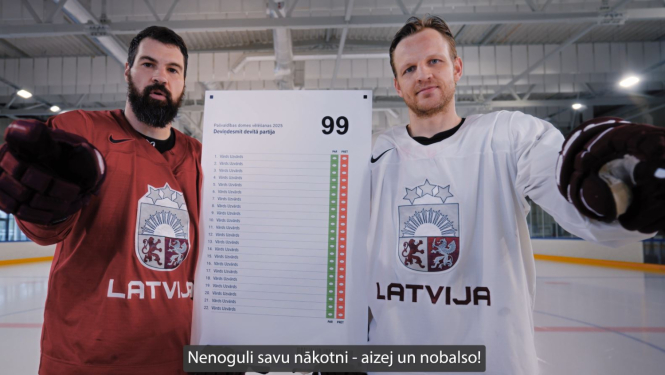 CVK sadarbībā ar Latvijas hokejistiem skaidro jauno vēlēšanu zīmi