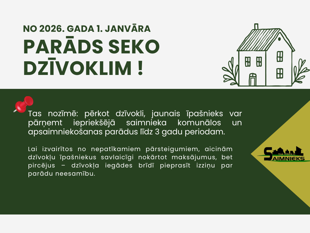 No 2026. gada 1. janvāra spēkā jauns princips – “Parāds seko dzīvoklim”