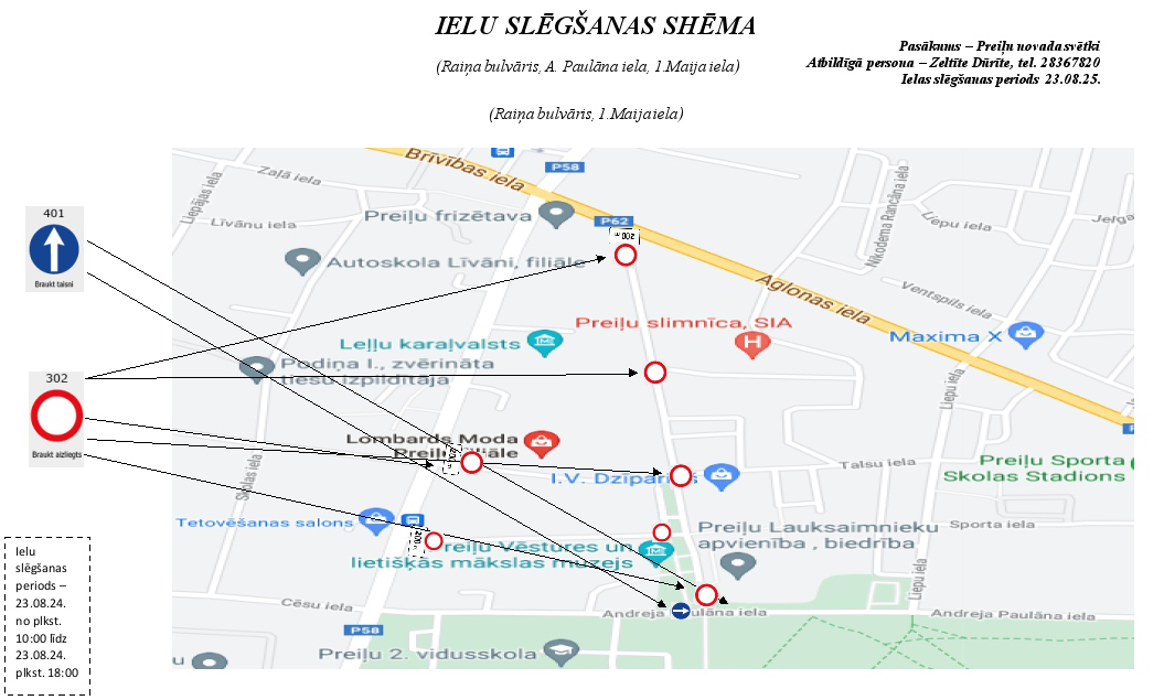 Ielu slēgšanas shēmas Preiļu pilsētas svētkos 22.08.-24.08.