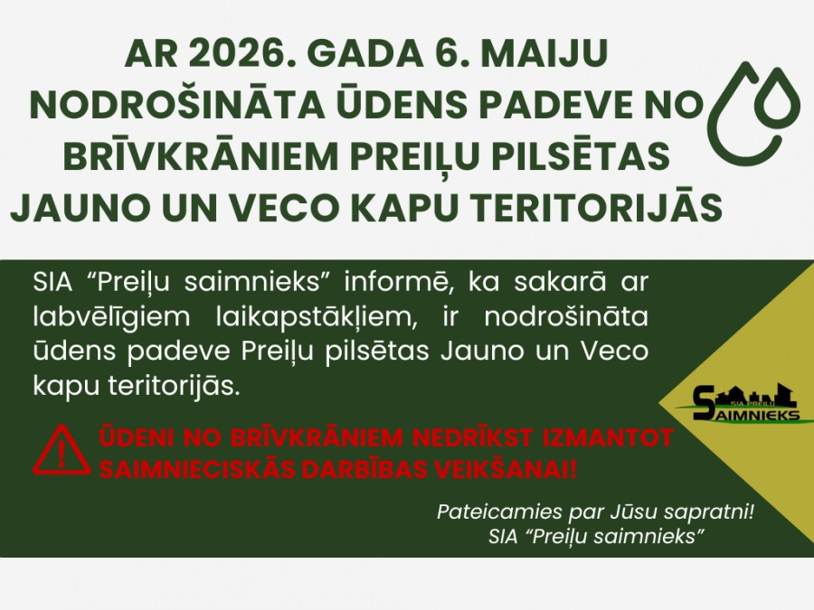 Nodrošināta ūdens padeve no brīvkrāniem Preiļu pilsētas kapsētu teritorijās