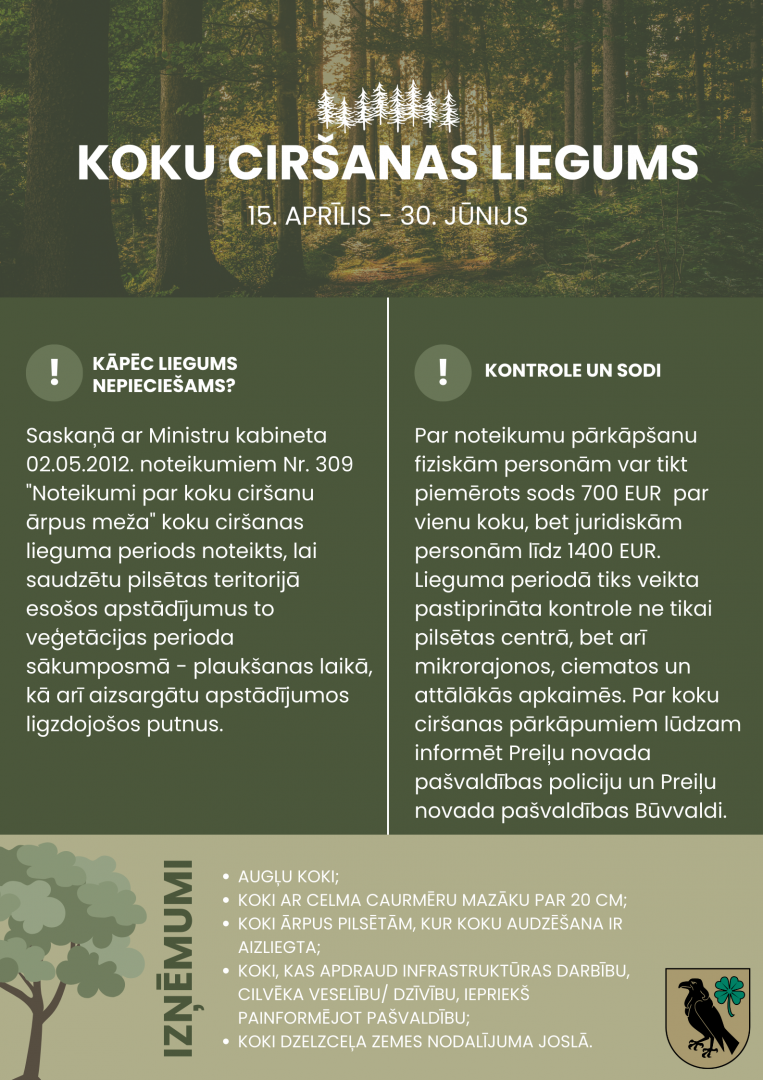 No 15. aprīļa, līdz 30. jūnijam visā Latvijā noteikts koku ciršanas lieguma periods