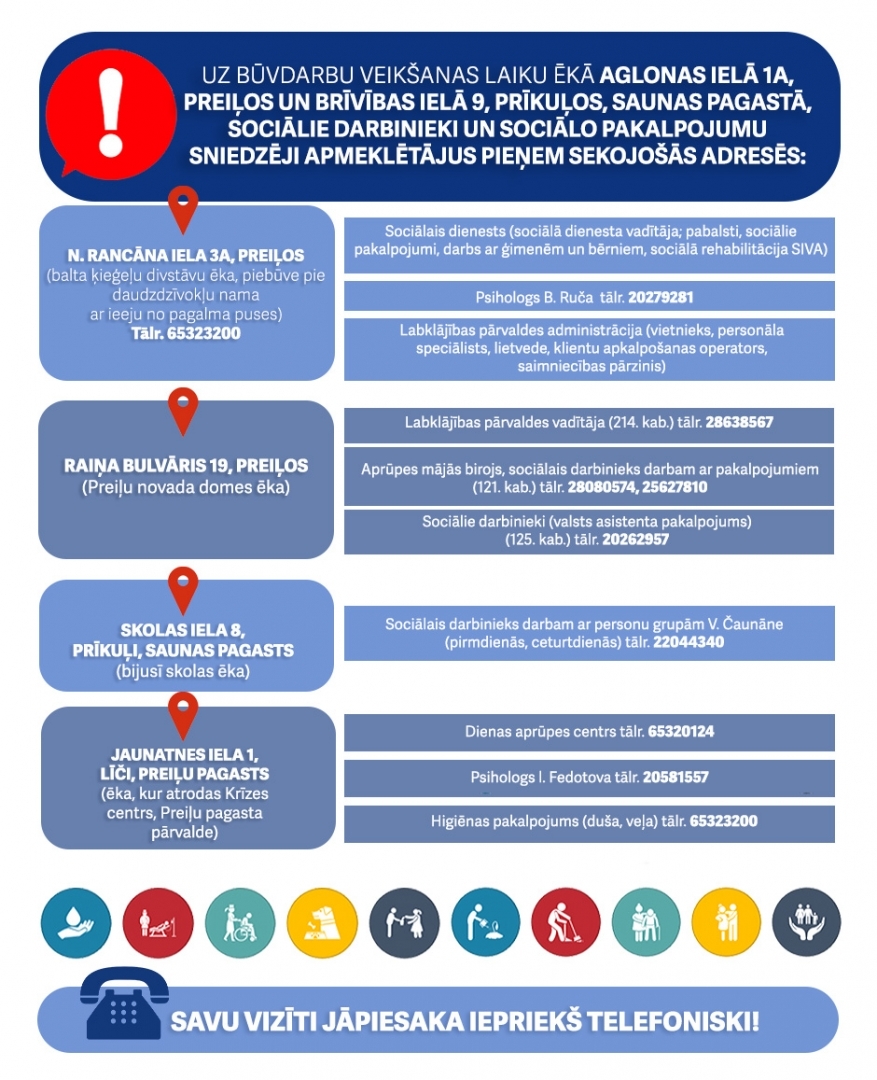 Atkārtoti aktualizējam informāciju par Preiļu novada Labklājības pārvaldes sociālo darbinieku un sociālo pakalpojumu sniedzēju atrašanās vietu maiņu