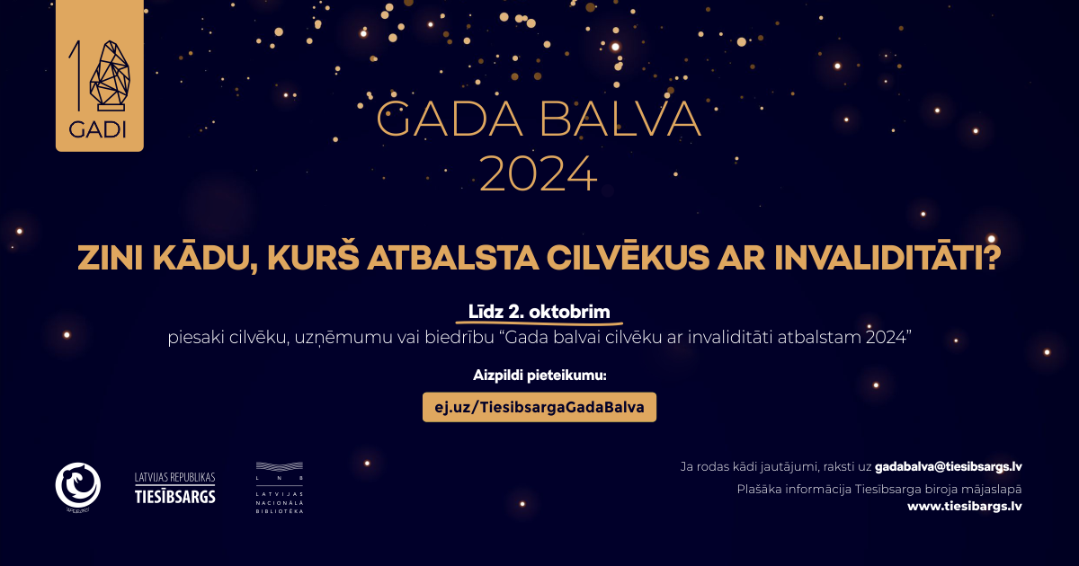 Piesaki labo darbu darītājus konkursā “Gada balva cilvēku ar invaliditāti atbalstam 2024”