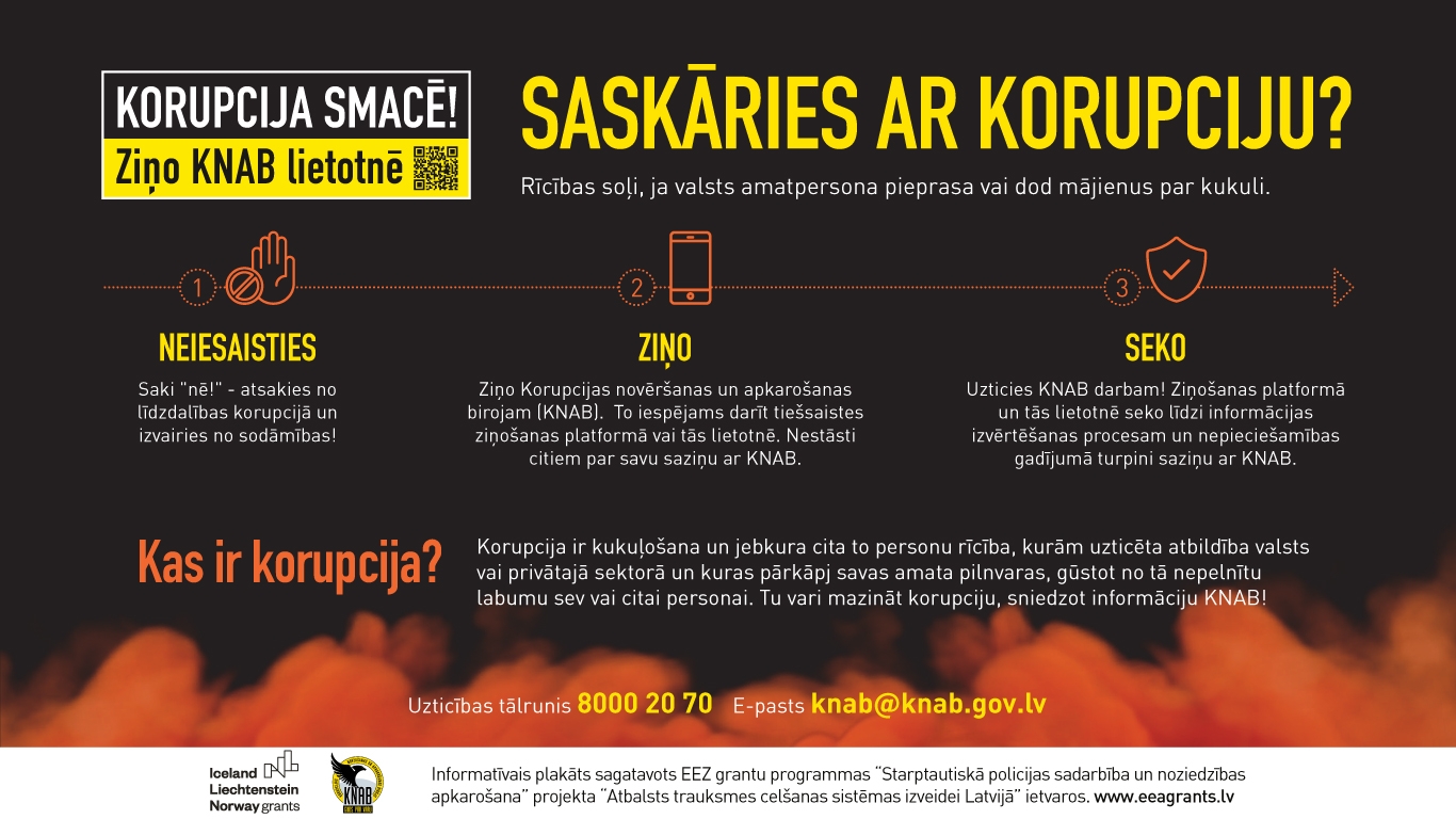 Saskāries ar iespējamu korupciju? KNAB aicina neklusēt un ziņot!