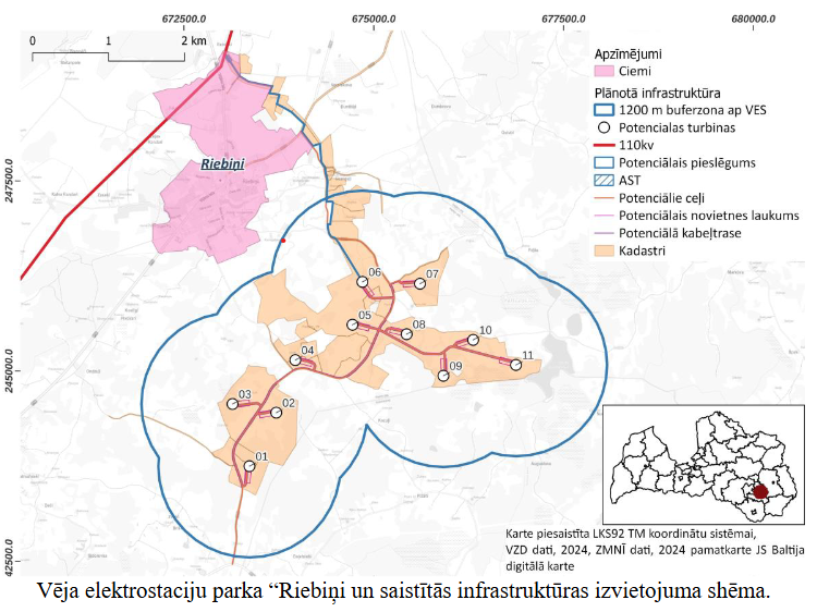 Vēja elektrostaciju parka “Riebiņi un saistītās infrastruktūras izvietojuma shēma