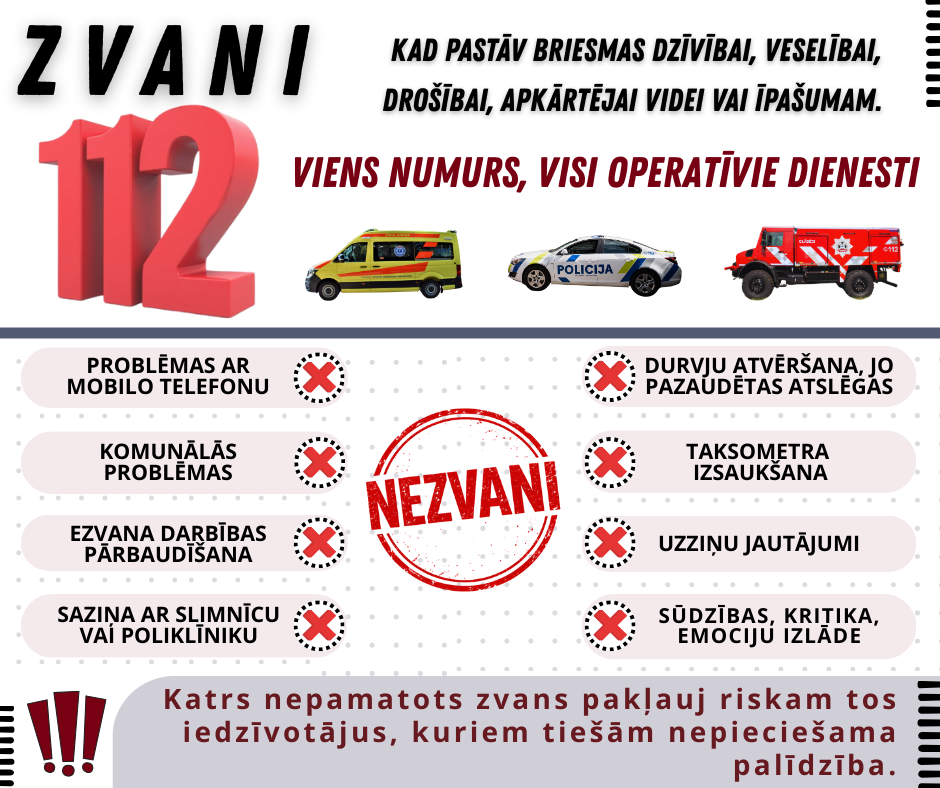 Būtiski palielinājies uz tālruņa numuru 112 saņemto neārkārtas zvanu skaits