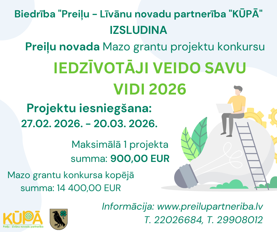 Izsludināts Preiļu novada Mazo grantu projektu konkurss "Iedzīvotāji veido savu vidi 2026"