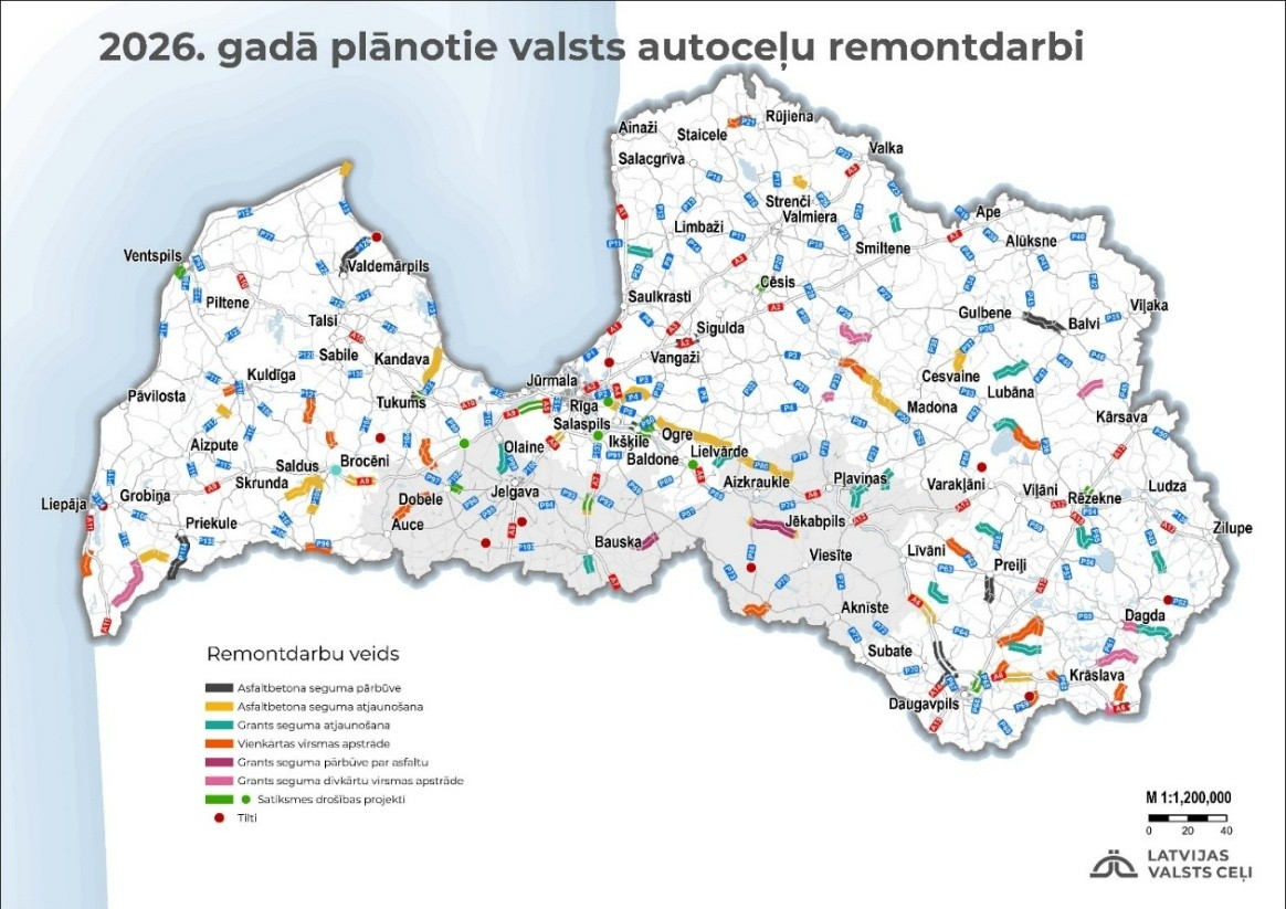 Publicēta valsts autoceļu būvdarbu karte šim gadam